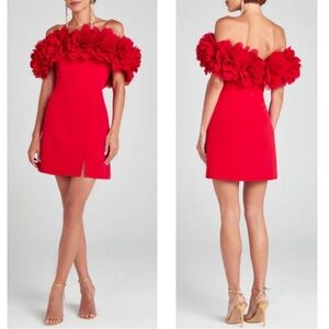 Nadine Merabi Renee Flower Bardot Off the Shoulder Red Mini Dress Size XS